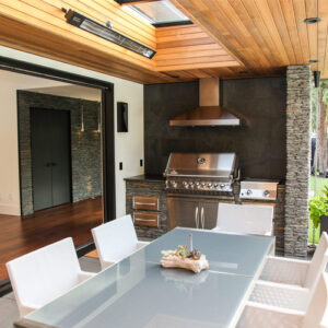 outdoor cooking and dining area