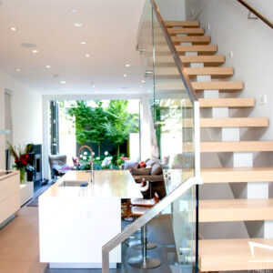 stairs with glass railings