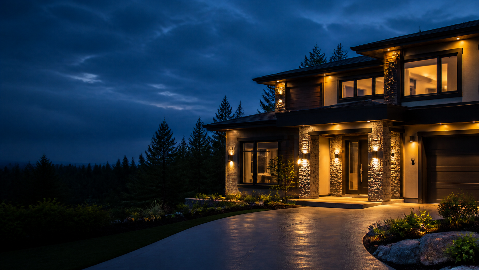 Contemporary Fraser Valley home with professional architectural lighting