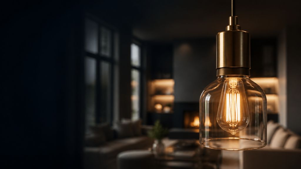 Warm pendant light detail in a contemporary custom home
