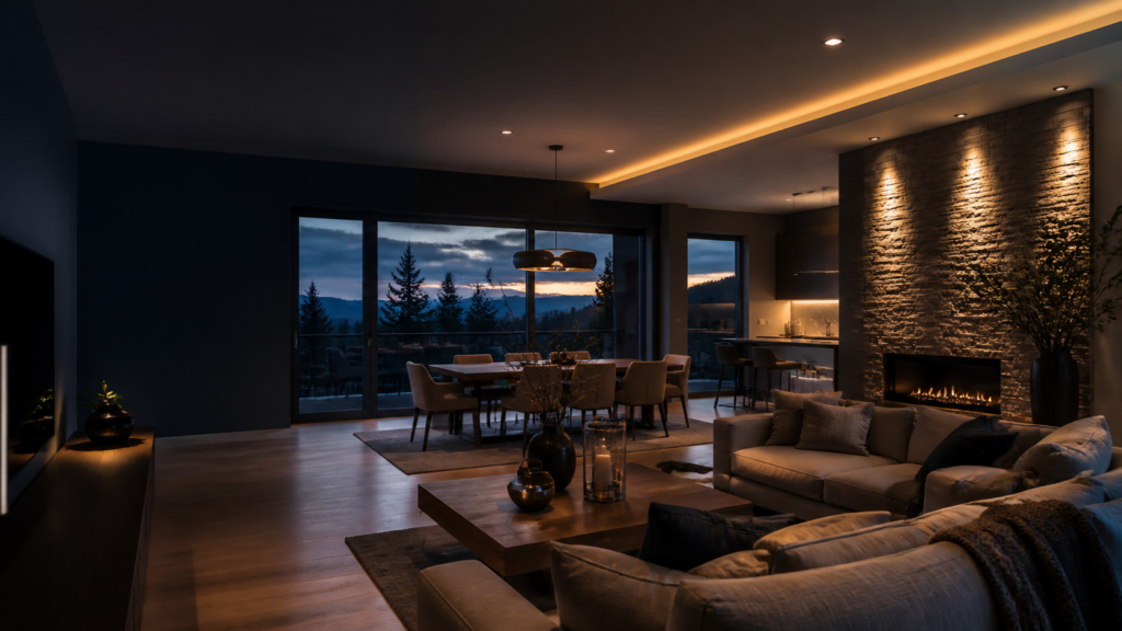 Layered lighting in a contemporary home